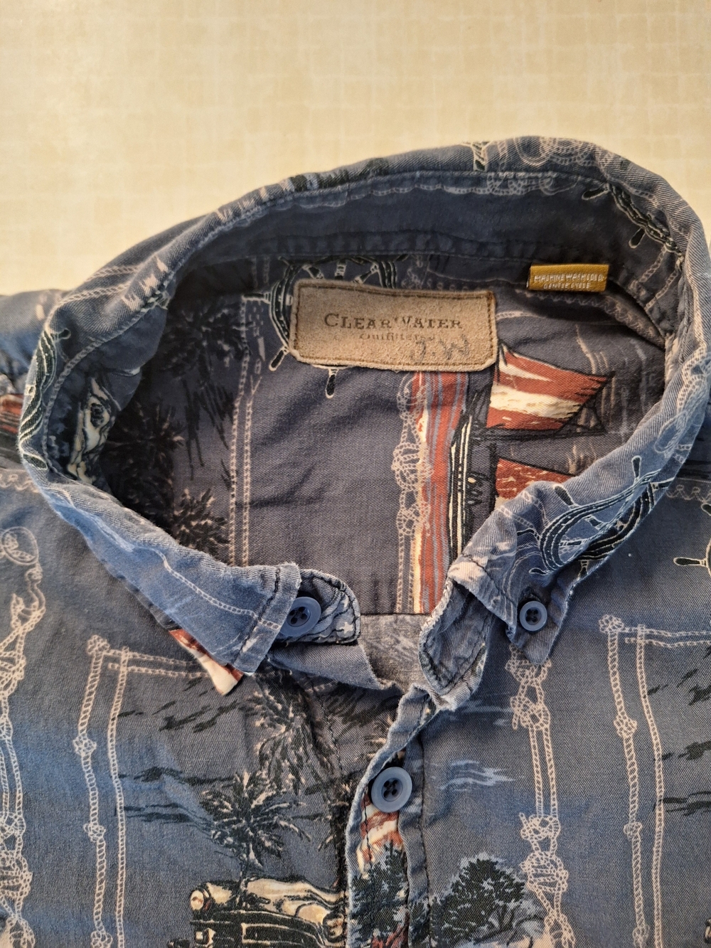 Clearwater Casual Blue Printed Button-Down Shirt